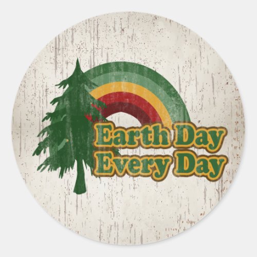 Earth Day Every Day Retro Rainbow Classic Round Sticker