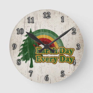 Earth Day Every Day, Retro Rainbow Round Clock