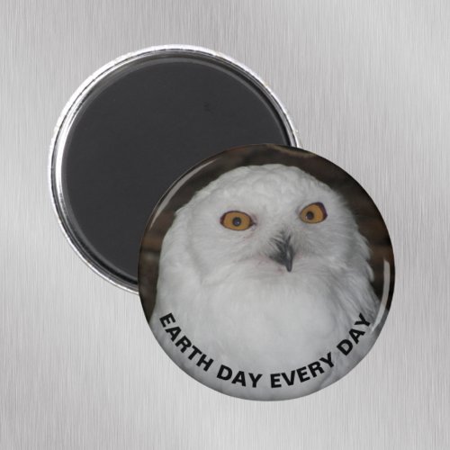 Earth Day Every Day Snowy Owl Nature Photo Magnet