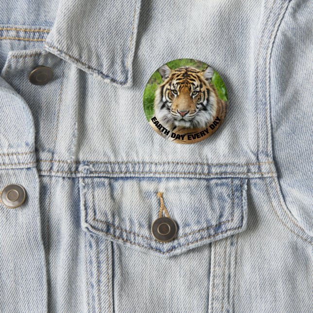 Earth Day Every Day Sumatran Tiger Photo Button (In Situ)