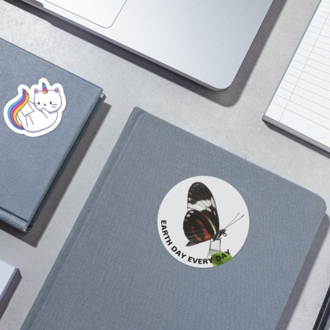 Earth Day Every Day Tiger Longwing Butterfly Photo Classic Round Sticker (In Situ Book)
