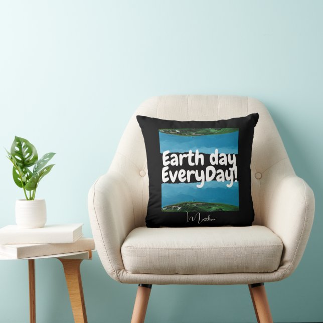 earth day everyday, go green, elegant art science throw pillow (Chair)