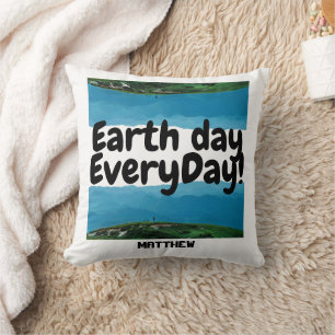 earth day everyday, go green, elegant art science throw pillow