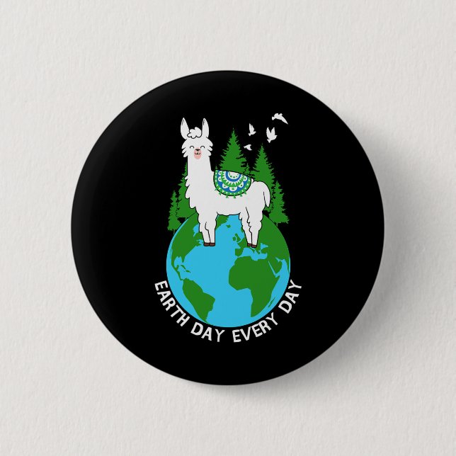 Earth Day Everyday Llama Cool Pro Environment Love Button (Front)