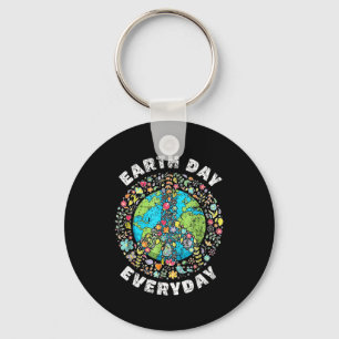 Earth day everyday peace sign floral planet men keychain