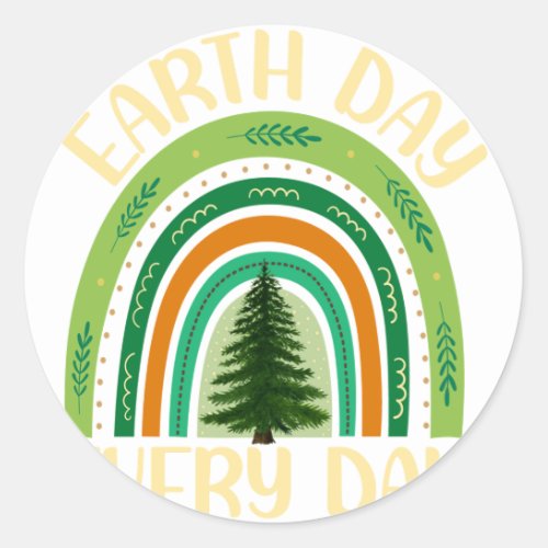 Earth Day Everyday Rainbow Pine Tree Classic Round Sticker