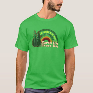 Earth Day Everyday Rainbow Pine Tree Design T-Shirt