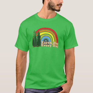Earth Day Everyday Rainbow Pine Tree Design T-Shirt