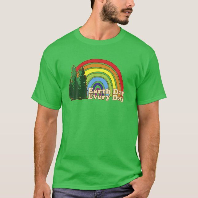 Earth Day Everyday Rainbow Pine Tree Design T-Shirt (Front)