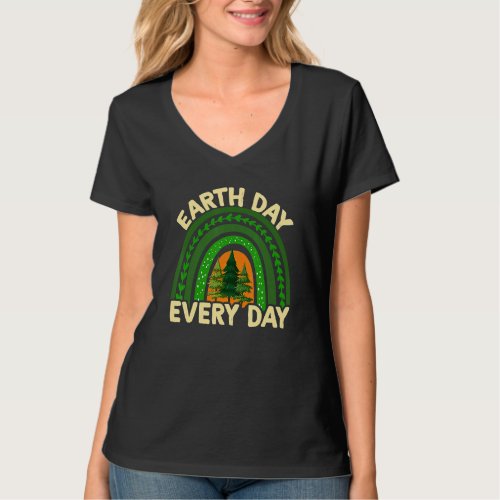 Earth Day Everyday Rainbow Pine Tree Earth Day Ear T_Shirt