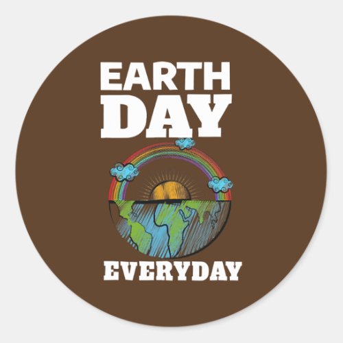 Earth Day Everyday Rainbow Teacher Retro kids Classic Round Sticker