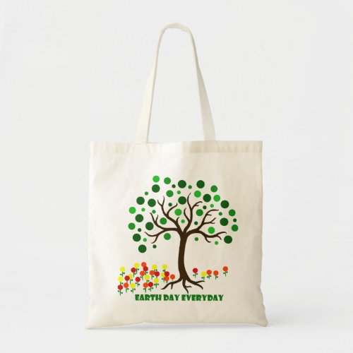 Earth Day Everyday Tree and Flowers Tote Bag