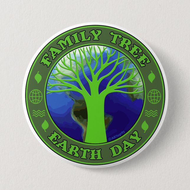 Earth Day Family Tree Pinback Button (Front)
