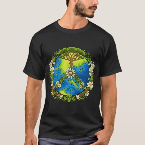 Earth Day Floral Peace Sign Gifts For Women Girls  T_Shirt