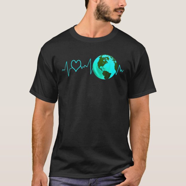 Earth Day Gift Heartbeat Recycling Climate Change T-Shirt (Front)
