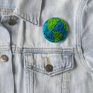Earth Day Global Knit Crochet Hobby Ball of Yarn Button