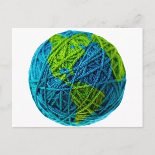 Earth Day Global Knit Crochet Hobby Ball of Yarn Postcard