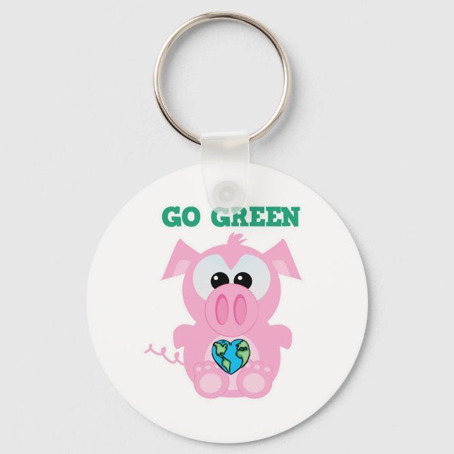 Earth Day Go Green pig Goofkins Keychain (Front)
