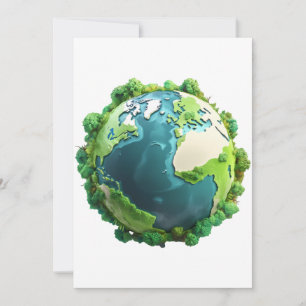Earth Day - Green and Blue Earth with Trees Invitation