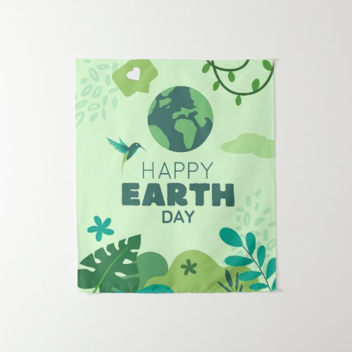 Earth Day Green Globe Nature Tapestry