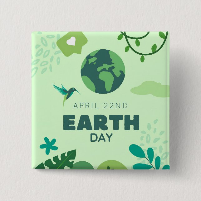 Earth Day Green Globe Plants Nature Button (Front)