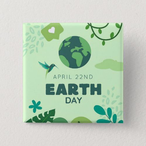 Earth Day Green Globe Plants Nature Button