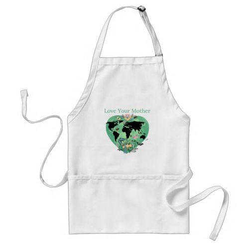 Earth Day Heart World Design Adult Apron