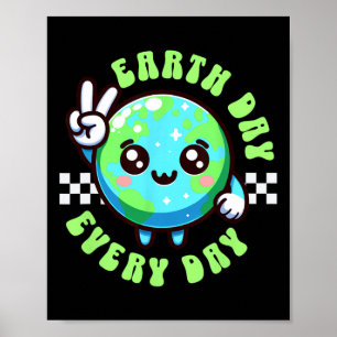 Earth Day Kawaii Every Day Kids Planet Peace Hand Poster