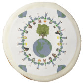 Earth Day Kids with Tree Whimsical Cartoon Art Sugar Cookie (Front)