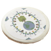 Earth Day Kids with Tree Whimsical Cartoon Art Sugar Cookie (Angled)