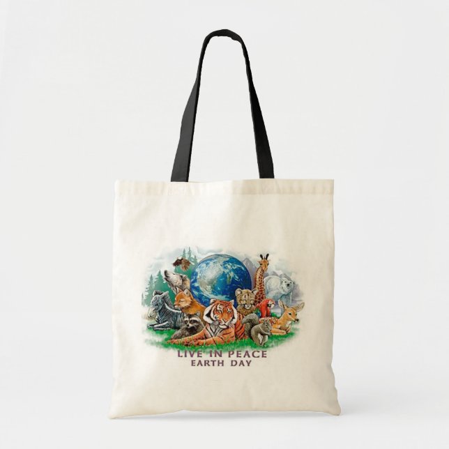 Earth Day Live In Peace Wildlife Tote Bag (Front)