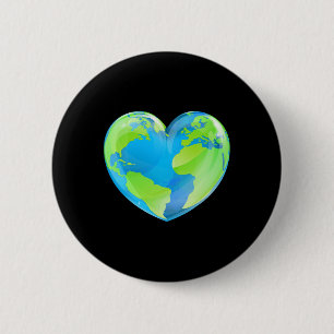 Earth Day Love Heart World Globe Button