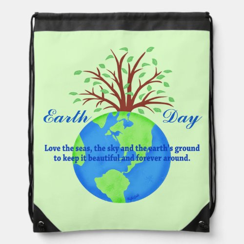 Earth Day Love Save It Green Environment Art Drawstring Bag