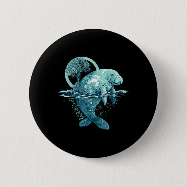 Earth Day Manatee Earth Day Manatee Artwork  Button (Front)