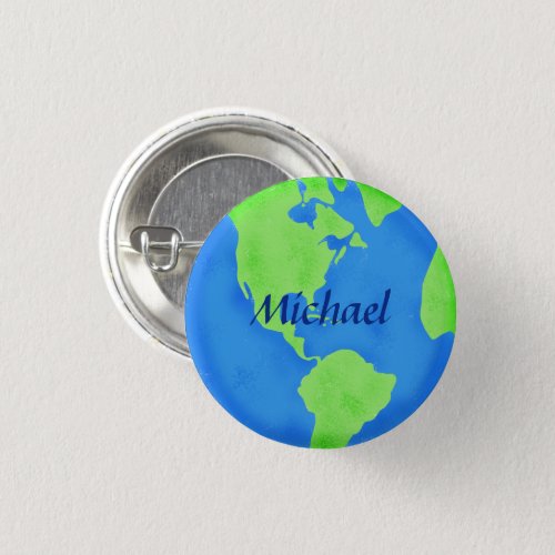 Earth Day Name Badge Globe Blue Green Personalize Button