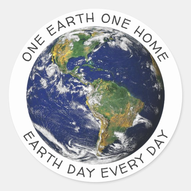 Earth Day One Earth One Home Globe World Custom Classic Round Sticker (Front)