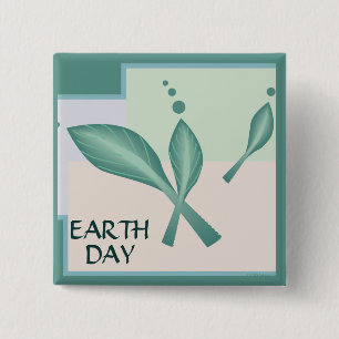 Earth Day Pastel Eco Leaves Green Fantasy 3D Art  Button