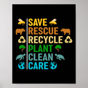 Earth Day Planet Save Bees Rescue Animals Recycled Poster