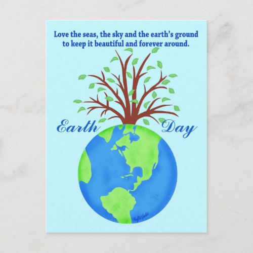 Earth Day Promote Save Love Globe Planet Tree Blue Postcard