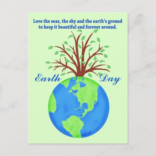 Earth Day Promote Save Love Globe Planet Tree Gree Postcard