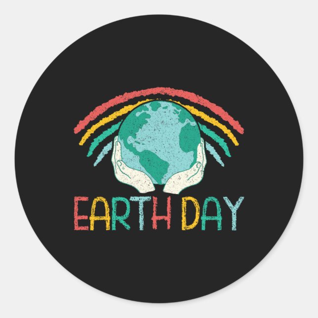 Earth Day Rainbow Globe  Classic Round Sticker (Front)