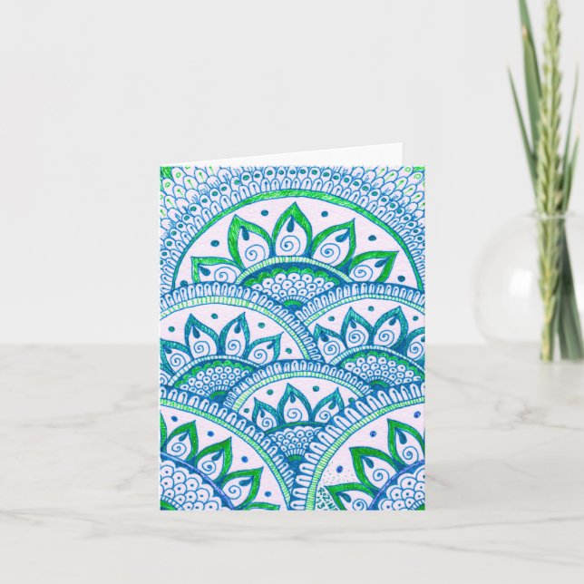 Earth Day Recycle Damask Indian Mandala Blank Bday Card (Front)