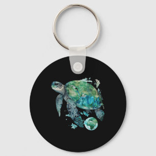 Earth Day Restore Earth Sea Turtle Art Keychain