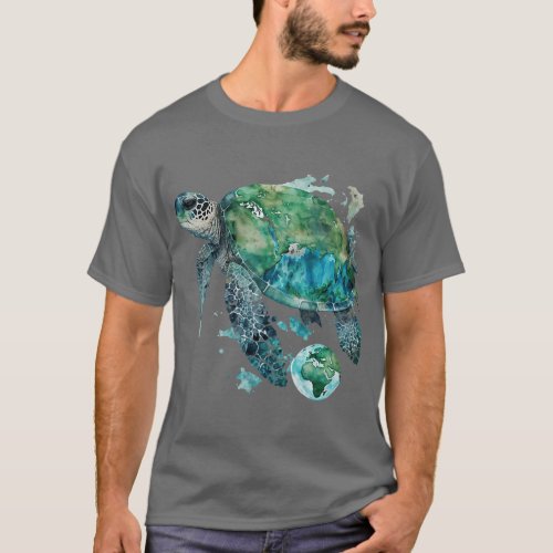Earth Day Restore Earth Sea Turtle Art T_Shirt