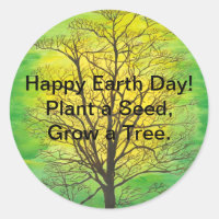 Earth Day Round Stickers - Green Tree