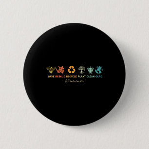 Earth Day Save Bees Rescue Animals Recycle Plastic Button
