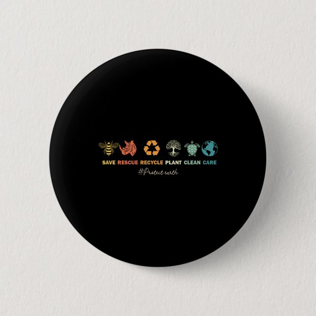 Earth Day Save Bees Rescue Animals Recycle Plastic Button (Front)