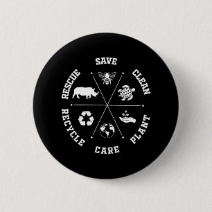 Earth Day Save Bees Rescue Animals Recycle Plastic Button