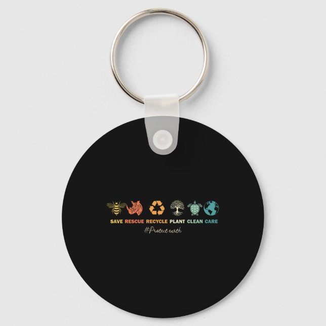 Earth Day Save Bees Rescue Animals Recycle Plastic Keychain (Front)