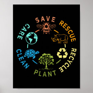 Earth Day Save Bees Rescue Animals Recycle Plastic Poster